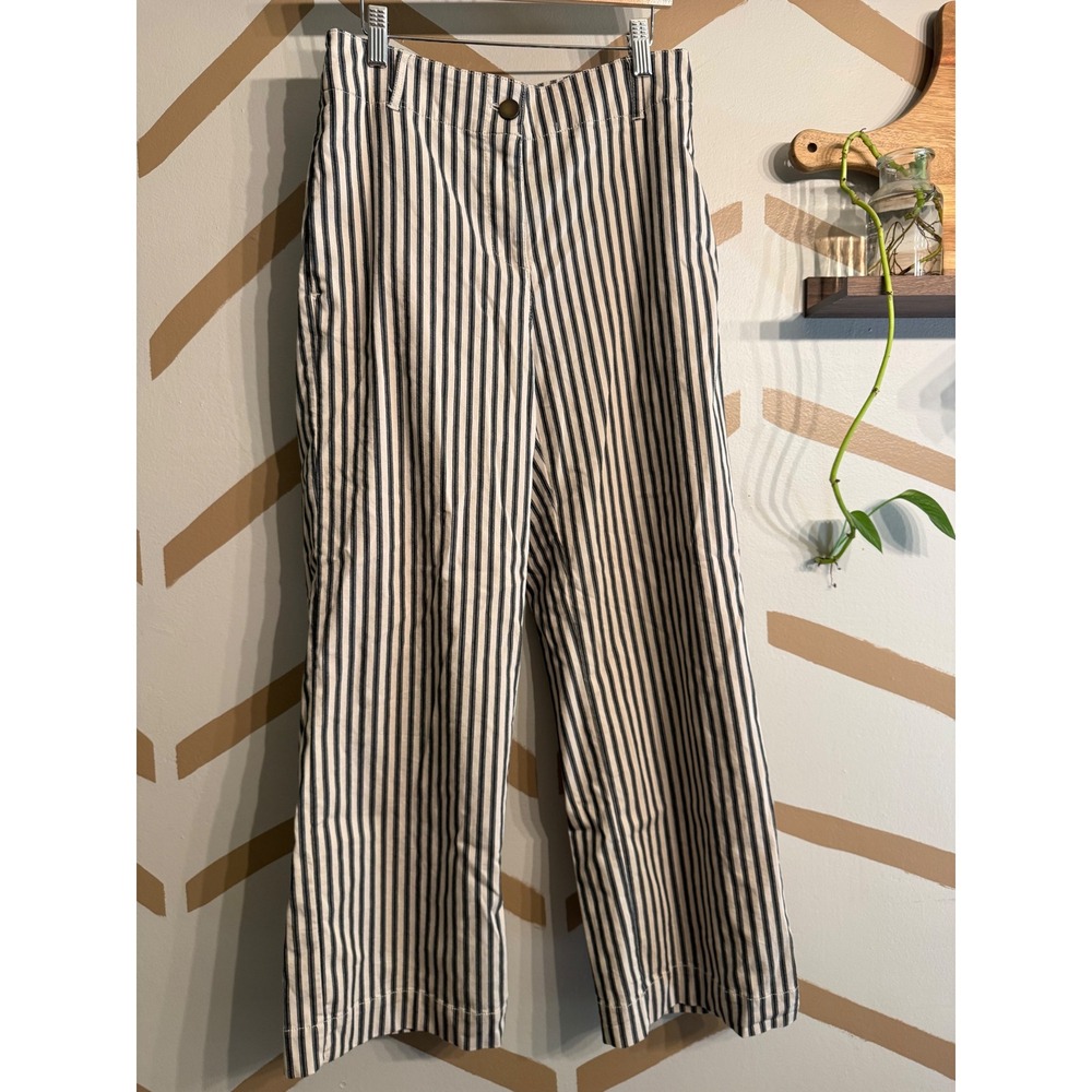 Calypso St Barth Pants Womens 2 Cream Black Stripe Linen Blend Wide Leg Pant